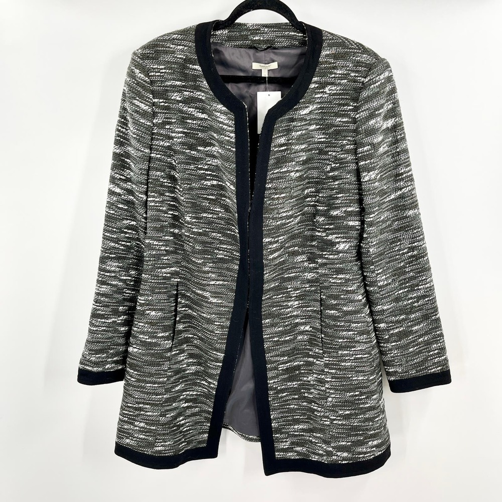 Santorelli Tweed Long Line Coat Virgin Wool Plus Size Green Black Size 14